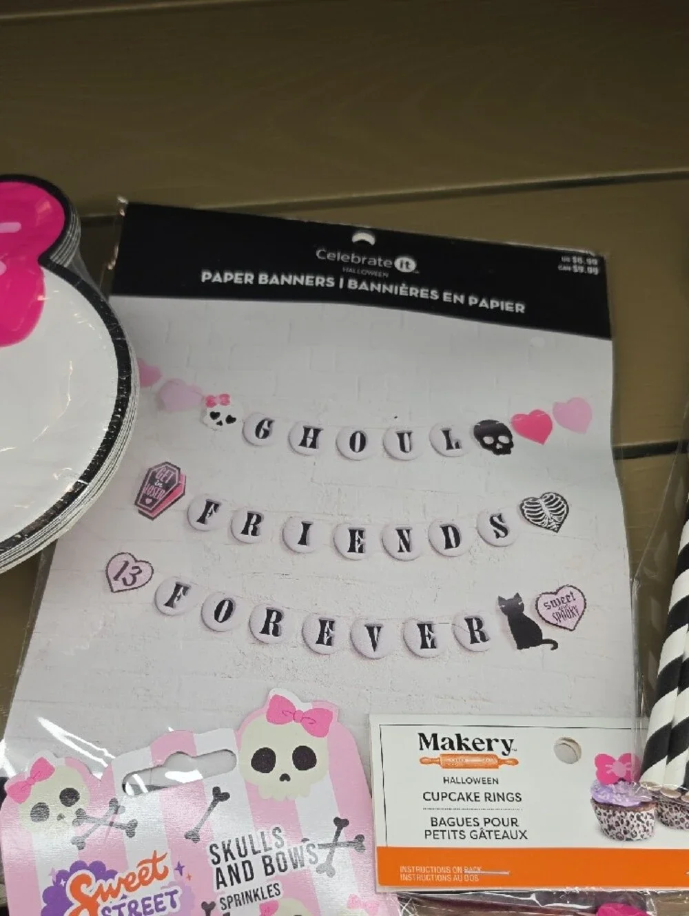 Party Pack - Pink and Black Skull & Cat Decorations